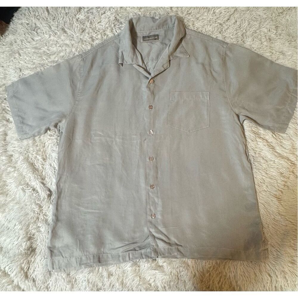 Weekendz off Men's short sleeve button down tencel with patch pocket shirt L